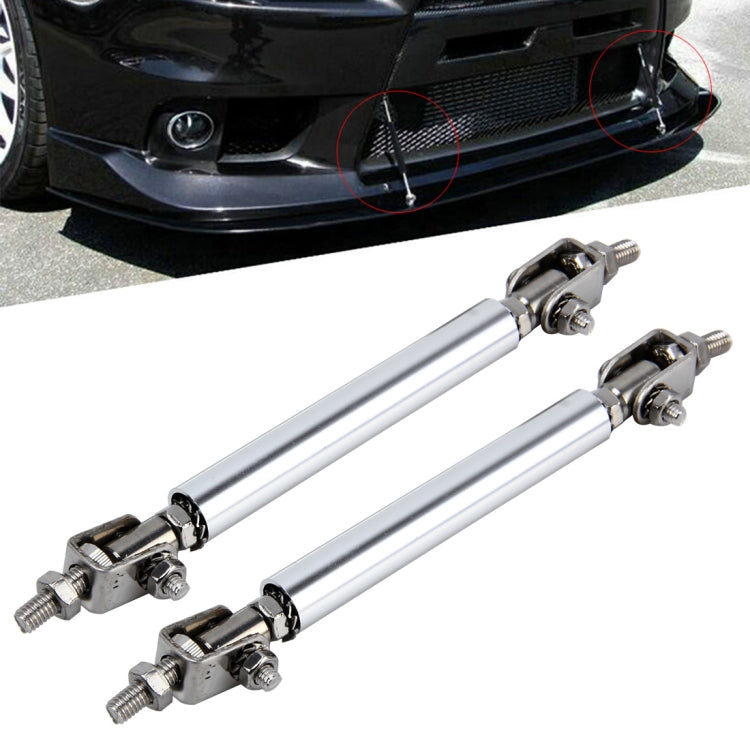Set of two telescopic front lip rods, silver tubes with silver metal brackets