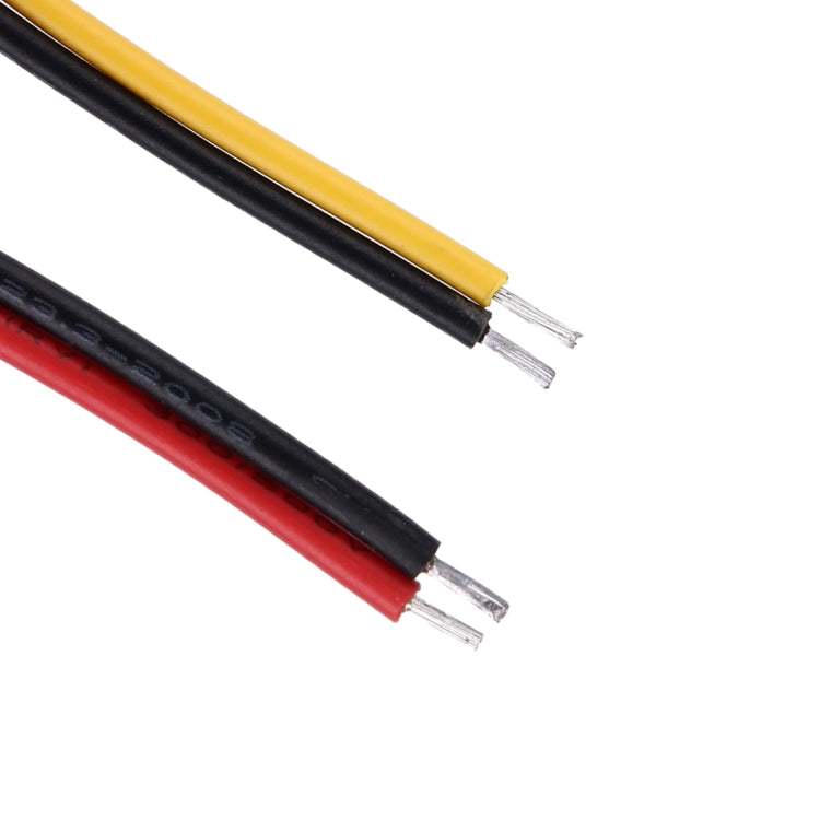Color-coded power wires with stripped metal ends for DC-DC converter connections