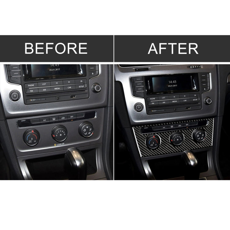 Car dashboard before-and-after with carbon fiber rotary button trim sticker