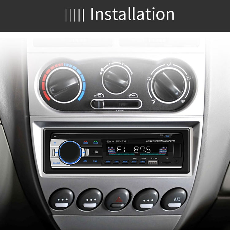Car stereo receiver installed in dashboard with large knob and preset buttons