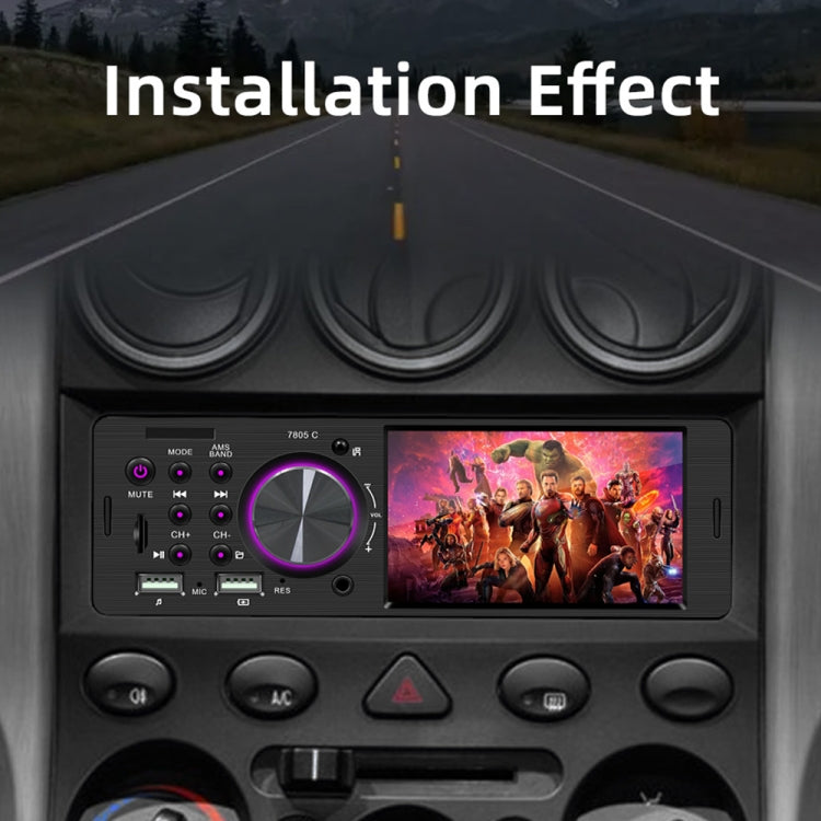 Universal car radio receiver MP5 installed in dashboard with touchscreen display