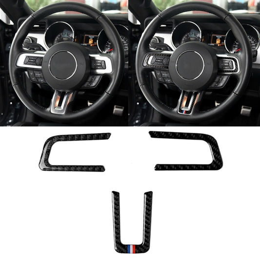Carbon fiber steering wheel emblem sticker set with black finish and US flag stripe