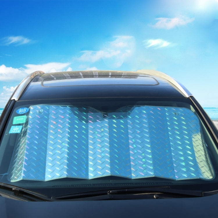 Car windshield sun shade cover with blue accordion-fold design for front glass