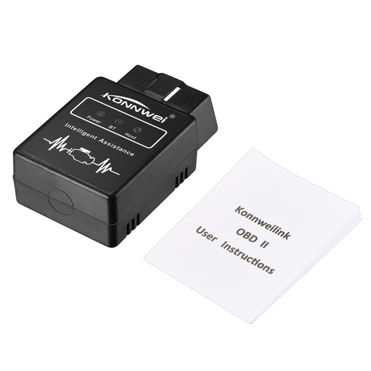 KONNWEI KW912 black OBD-II scan adapter with user instructions sheet