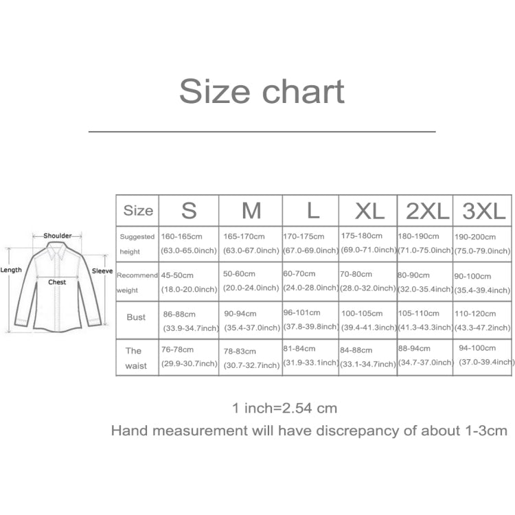 Size chart for motorcycle armor protective jacket, including XL measurement ranges