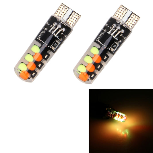 Pair of T10 wedge LED bulbs with multicolor COB lights, unlit