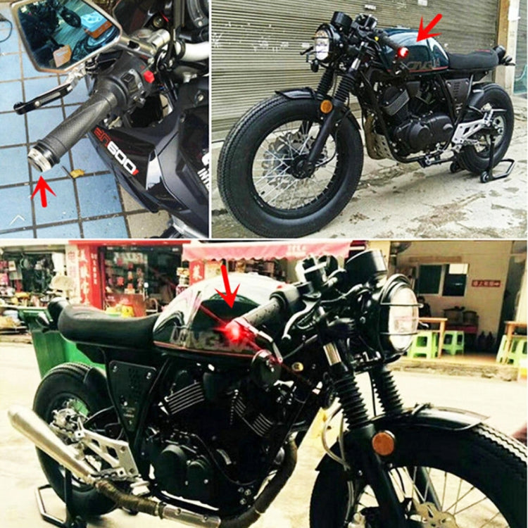 Motorcycle handlebar end LED strobe light showing red indicator