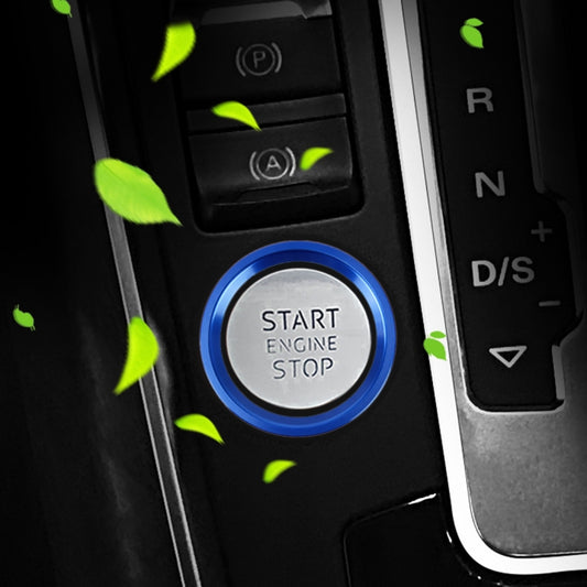 Blue aluminum start engine stop button ring trim sticker on car console