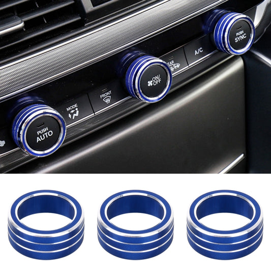 Blue aluminum alloy air conditioner knob ring set installed on car controls