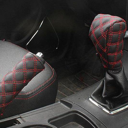 2 PCS Car Hand Brake Cover Shift Knob Gear Stick Cushion Sets Cover Car Accessory Interior Decoration Pad, 2 PCS Red, 2 PCS Red White
