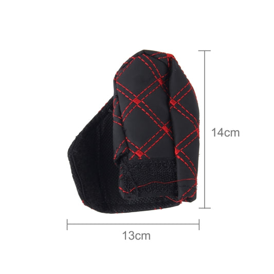Gear stick cover cushion, black fabric with red stitched plaid grid