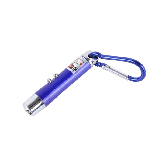 Blue mini LED keychain flashlight with metal shell and carabiner clip