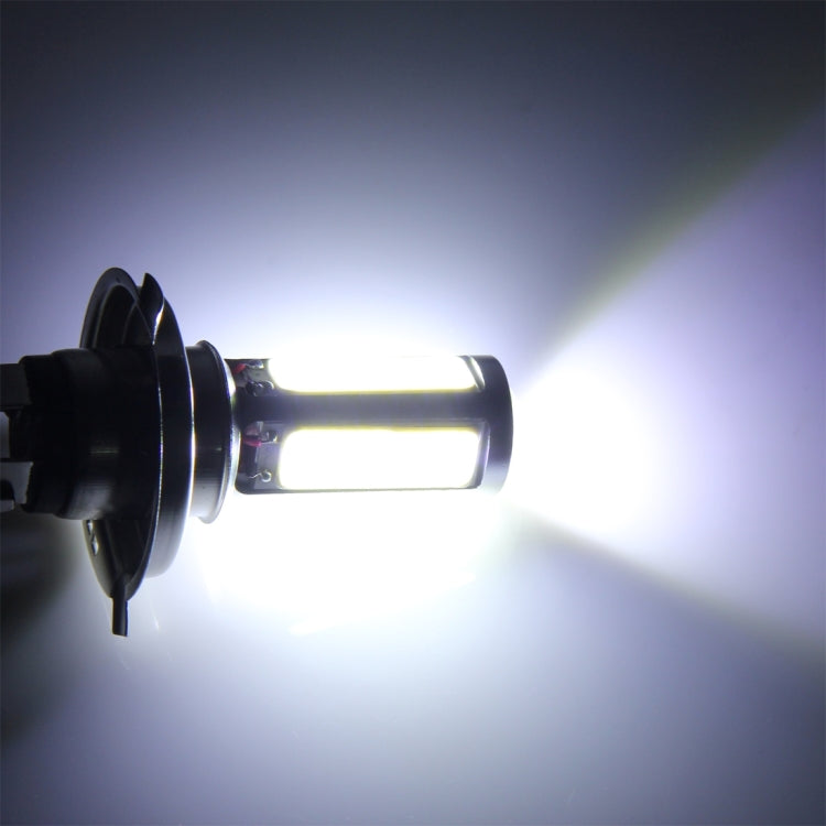 H4 LED fog light beam showing bright white light from the metal bulb