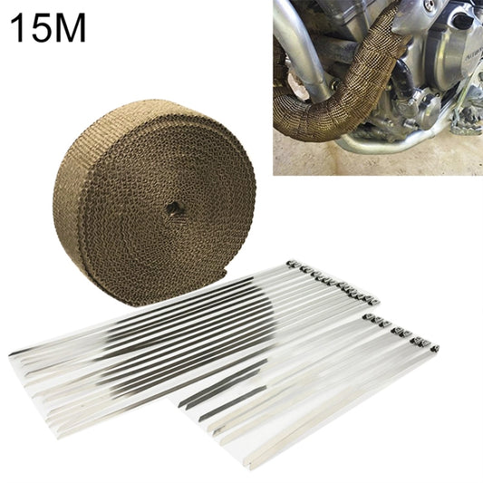 Gold-toned exhaust heat shield wrap roll, 15 m coil with metal wire edge