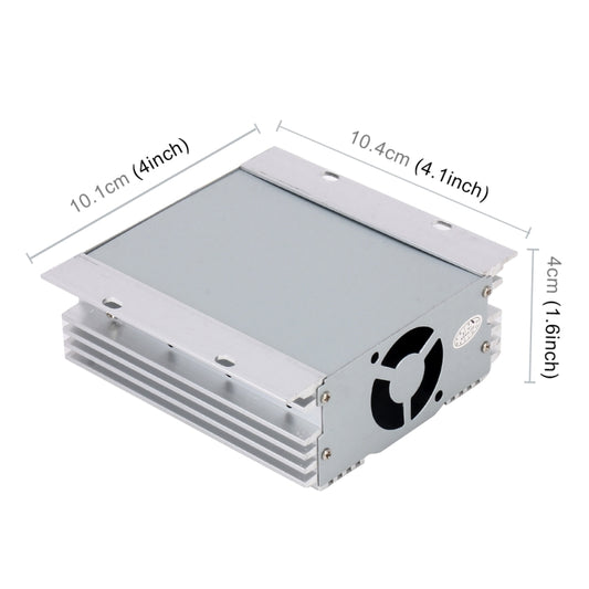 Metal DC power booster converter with top vent grille and front fan-style logo