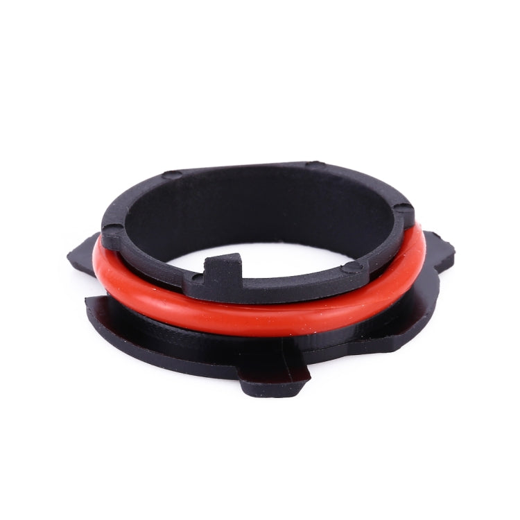 LED headlight bulb base retainer adapter holder, black plastic with red outer ring