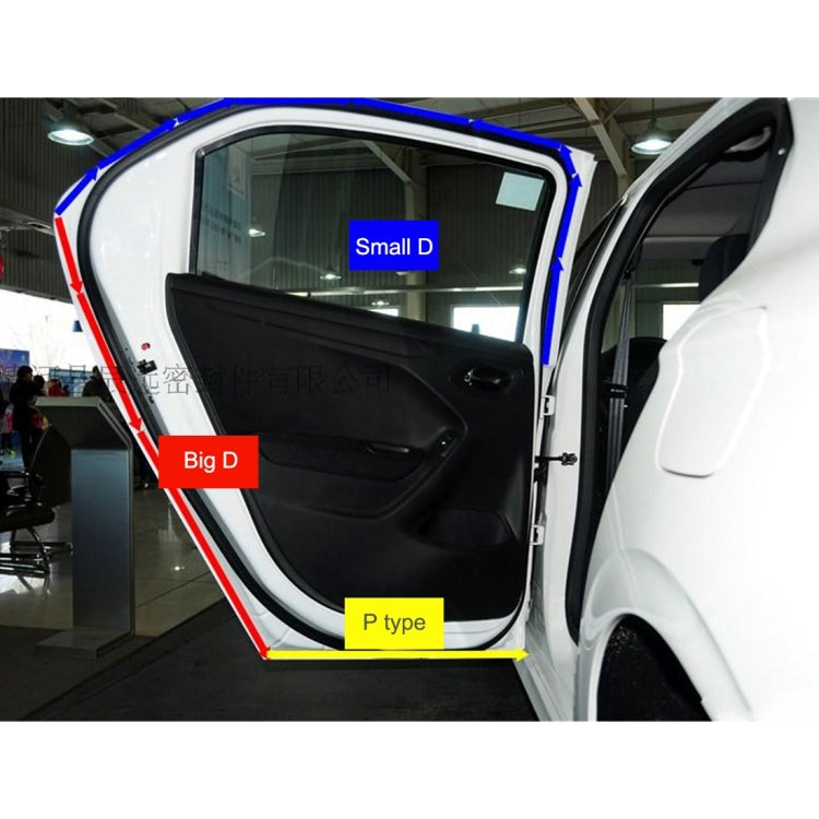 Small D-shaped sealing strip applied along car door edge, outlining doorway