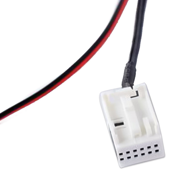 Car AUX Bluetooth audio wiring harness white connector with wire leads close-up
