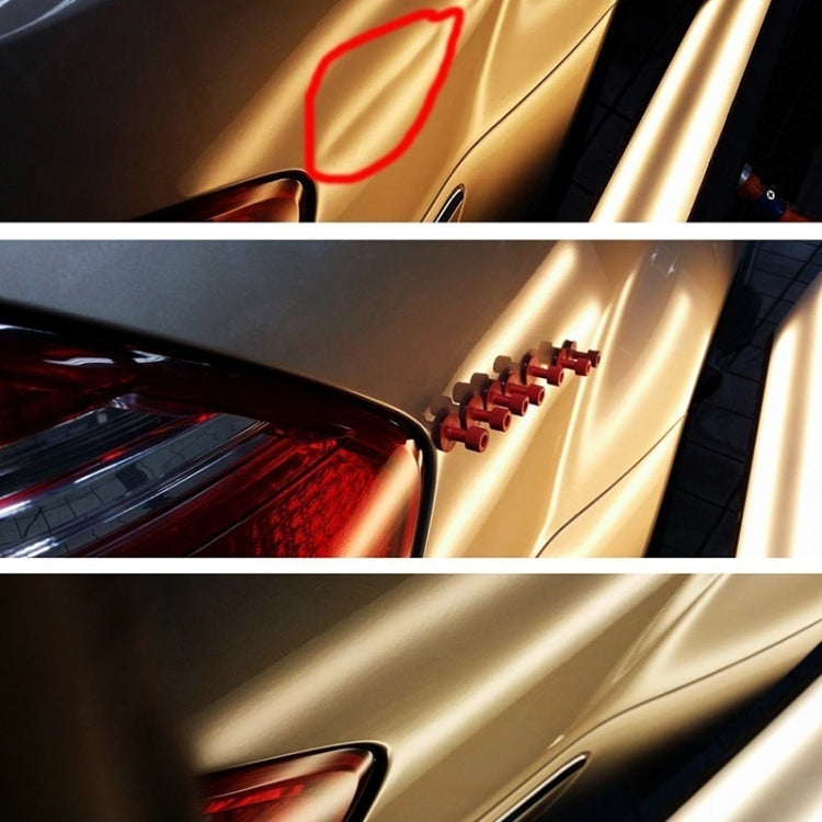 PDR glue tab tools applied to a car panel for paintless dent removal