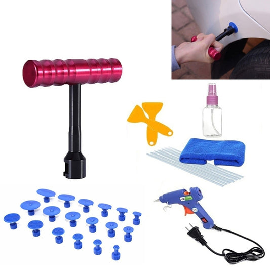 32 in 1 Auto Car Metal PDR Dent Lifter-Glue Puller Tab Hail Removal Paintless Car Dent Repair Tools Kit, with 20W Glue Gun, US Plug or EU Plug, 32 in 1 T-Bar