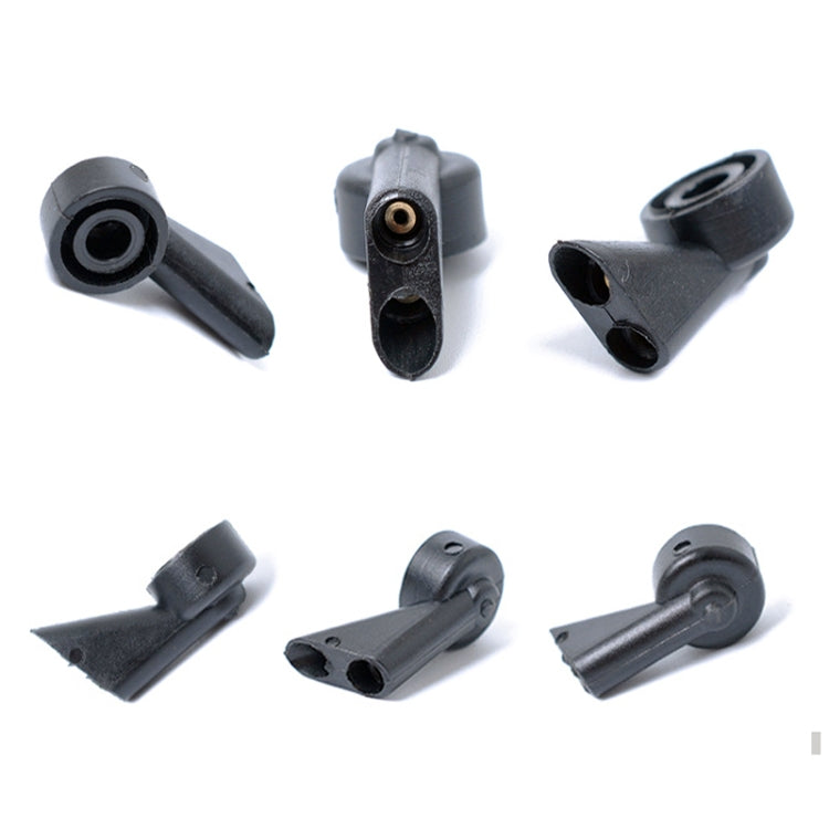 Windshield washer jet nozzle set, black plastic spray fittings shown from multiple angles