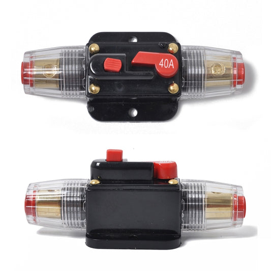 DC car circuit breaker fuse holder with dual side clear fuse tubes and red 40A tabs