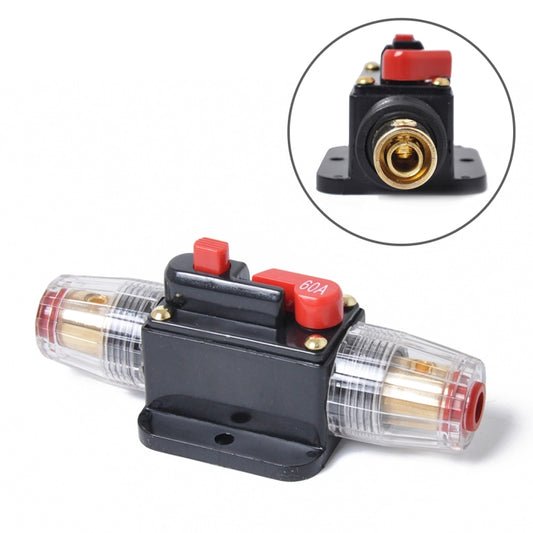 60A DC car inline fuse holder with red reset button and brass terminal