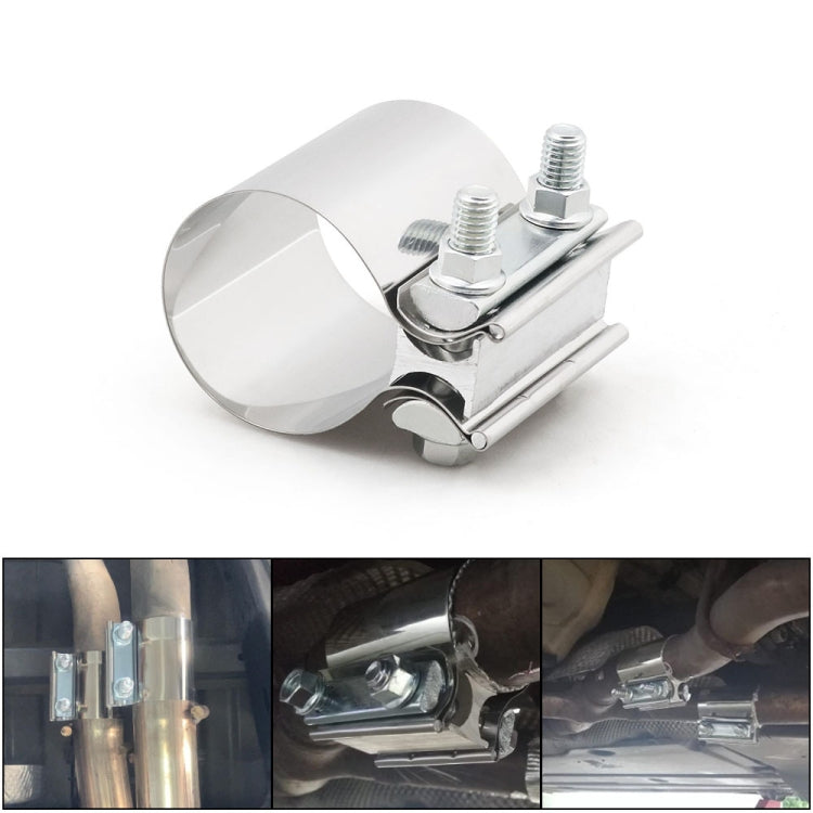3 in stainless steel exhaust downpipe clamp with U-bolt brackets, silver