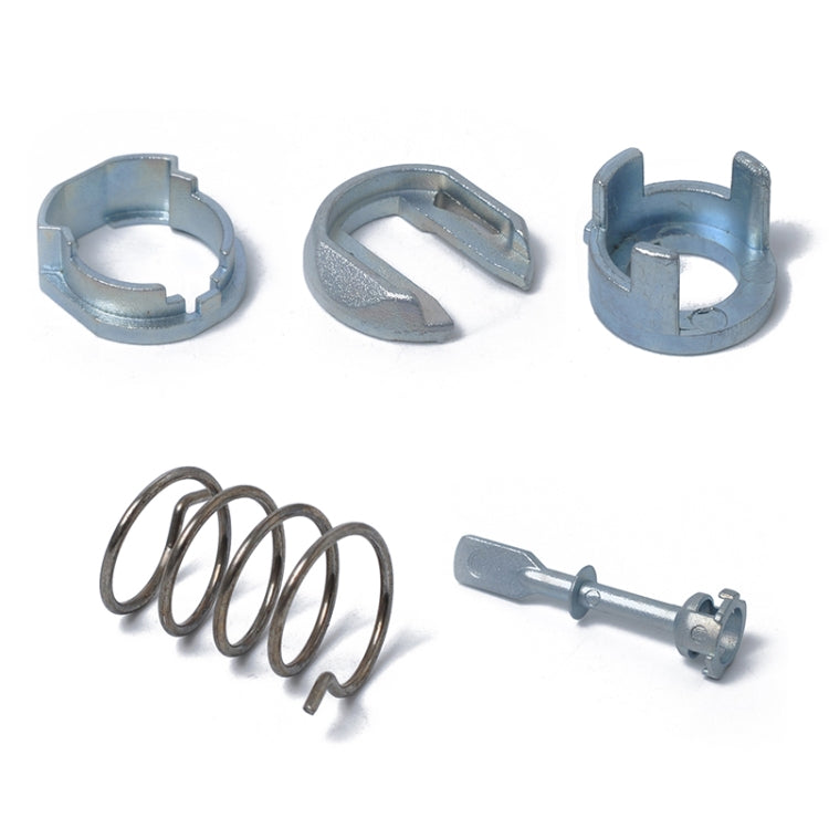 Car door lock cylinder repair kit with two metal lock rings, spring, and cylinder pin