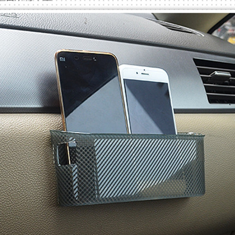Gray car organizer pocket on dashboard with vent hanger and black center bar