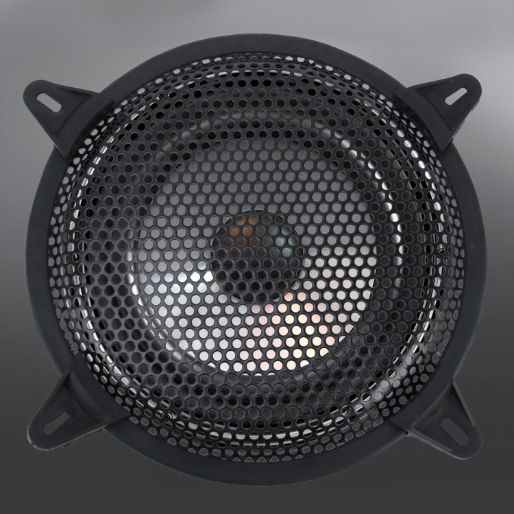 Black metal mesh subwoofer cover grille with tight circular perforations