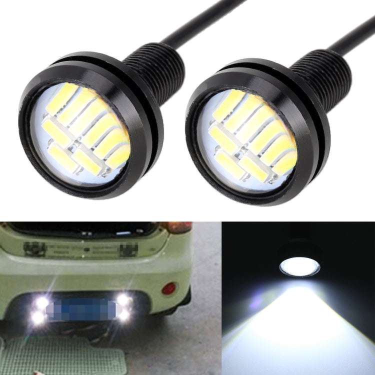 Pair of round black LED eagle-eye fog lights with two-pin cable, bright white LEDs