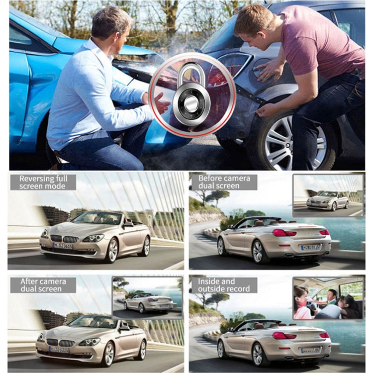Car DVR showing reversing full-screen and dual-screen recording modes