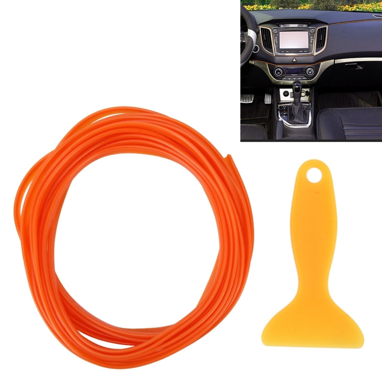 Flexible orange car interior trim strip with film scraper tool, coiled roll