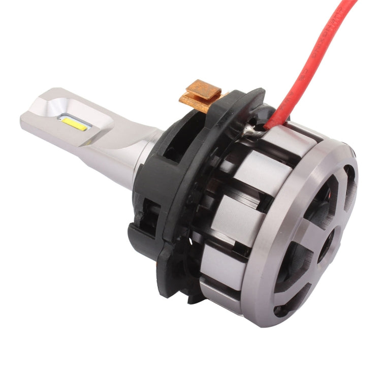 LED headlight bulb adapter assembly, silver/black housing with red wire and LED module