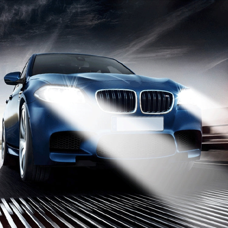Car headlights emitting bright HID xenon white light beam
