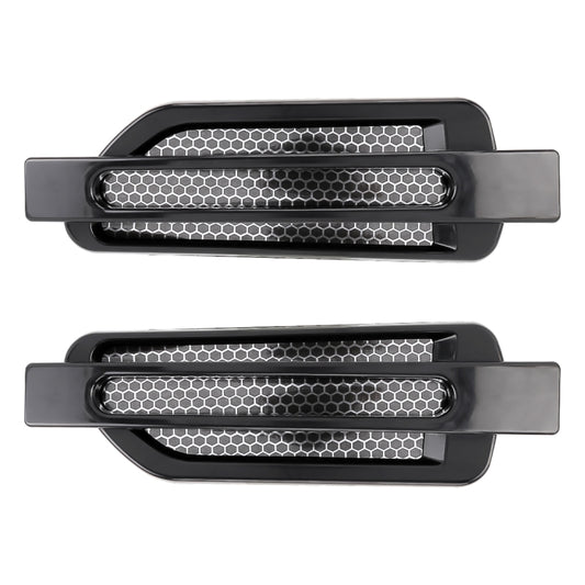 Pair of black honeycomb grille-look car decorative stickers with metallic trim