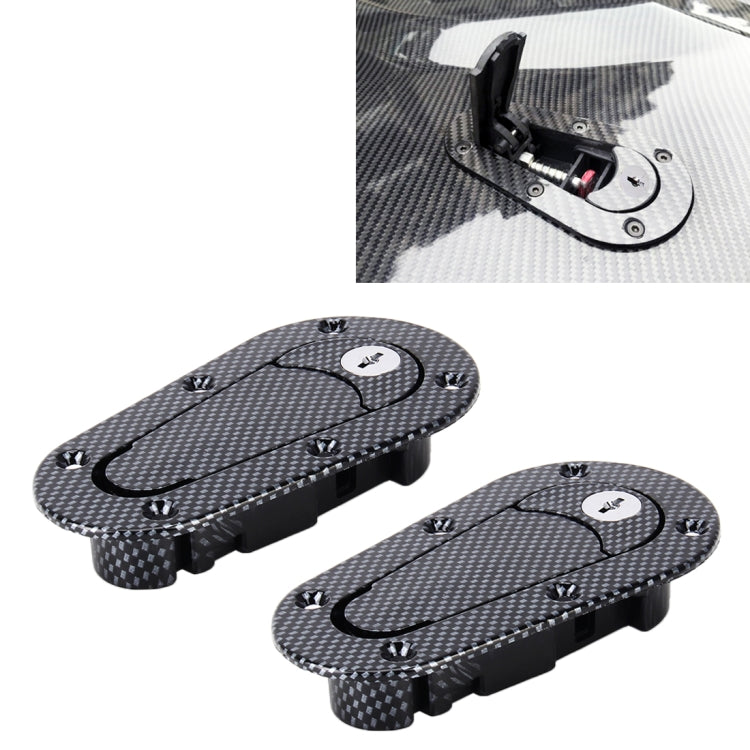 Carbon grey hood lock covers with black base, plus key lock inserts shown top and side