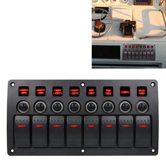 3Pin 8 Way Switches Combination Switch Panel with Light and Projector Lens for Car RV Marine Boat, 3Pin 8 Way