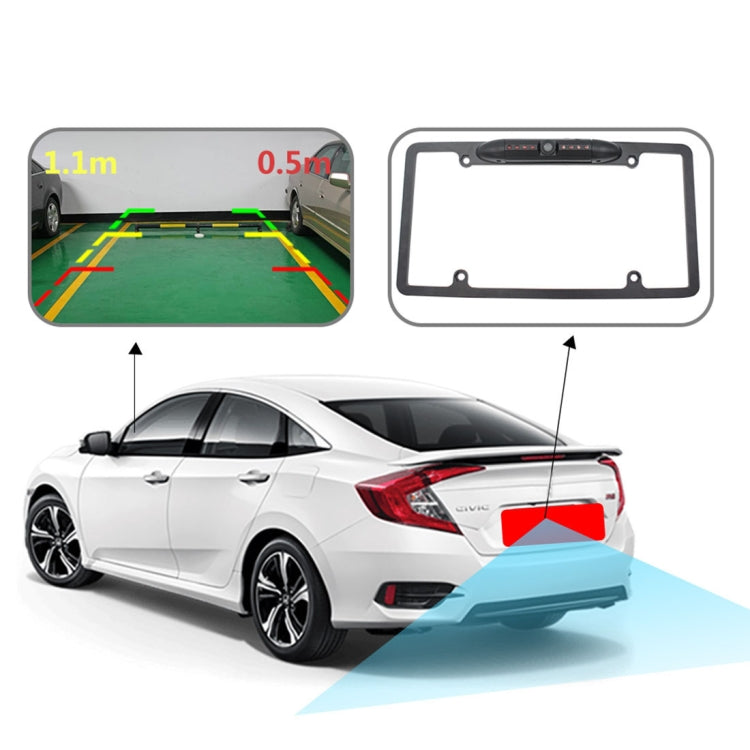 Car rear-view camera license plate frame kit with parking guide overlay and frame