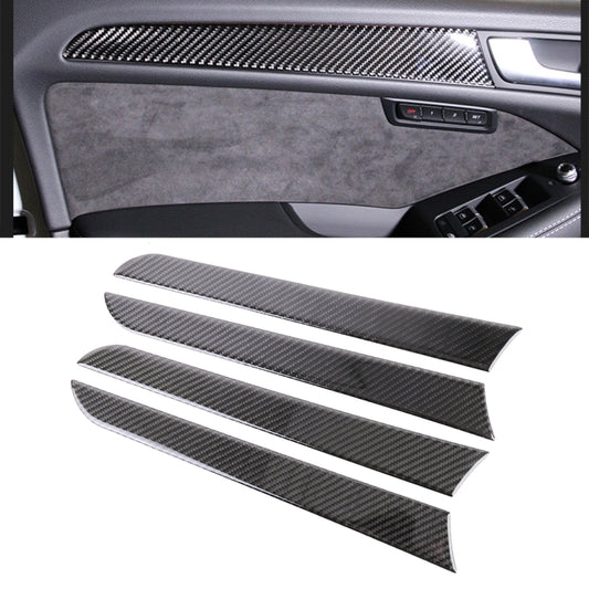Carbon fiber inner door panel trim sticker, black woven texture strip, installed on door