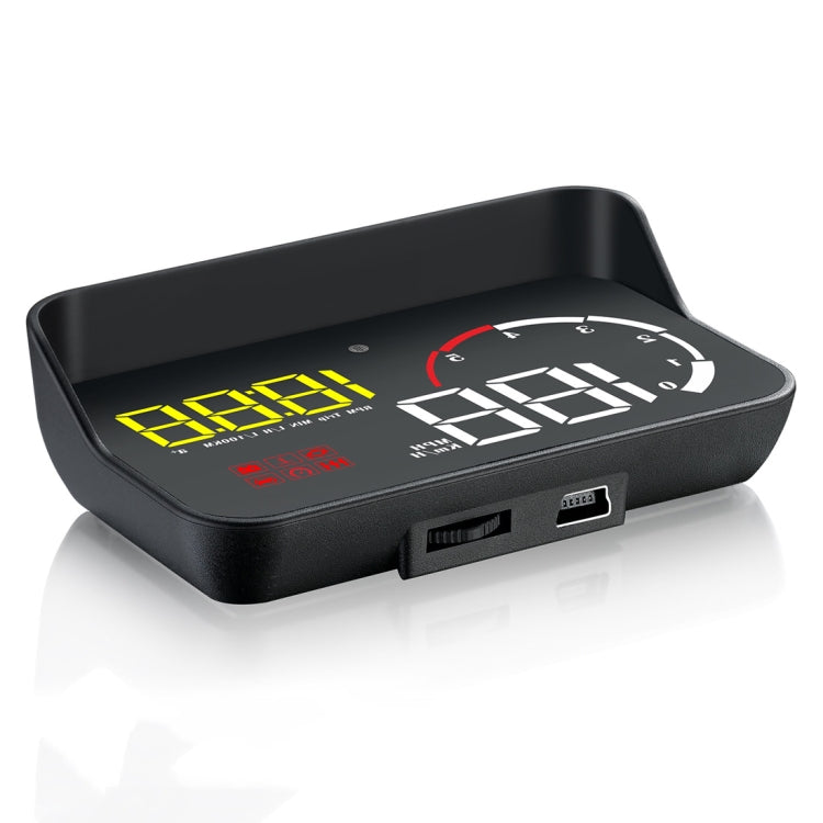 M10 3.5 in universal OBD2 HUD display unit, yellow backlit screen with gauge icons