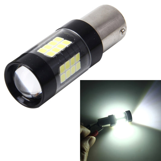 1156 LED car tail bulb with black housing, silver base, and white LED chip array