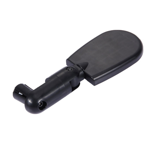 Adjustable rear-view bicycle mirror with black arm and oval cover lens