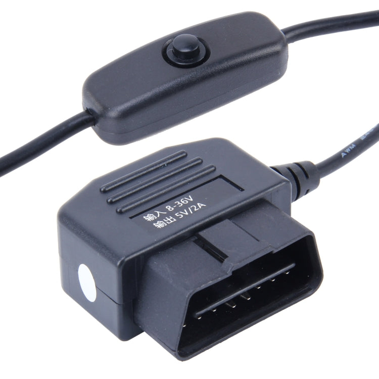 Car Auto 16Pin OBDII Charging Cable Mini 5 Pin USB Power Adapter with Switch Button for GPS Tablet E-dog Phone, Cable Length: 3.4m, OBDII