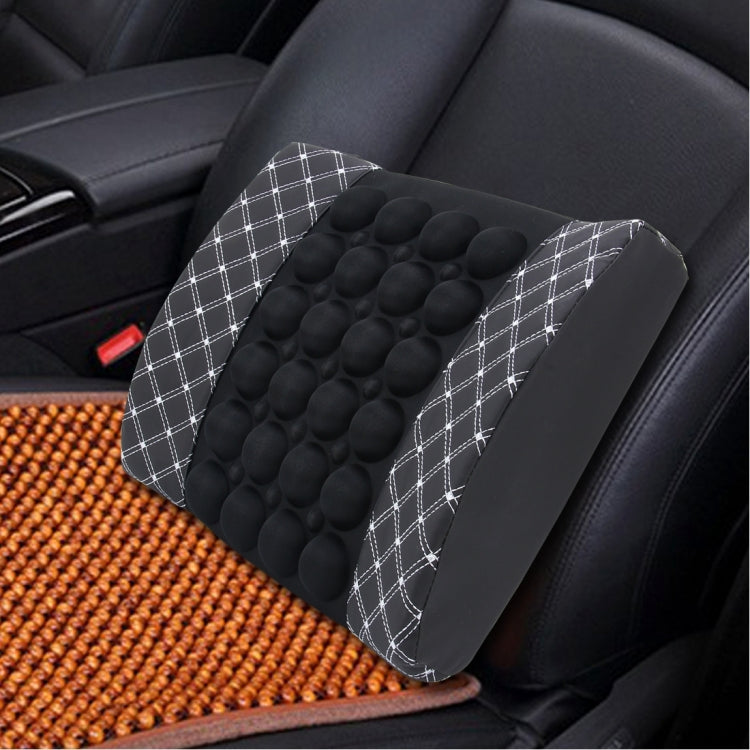 Car lumbar support cushion with black bubble pad and gray plaid side covers