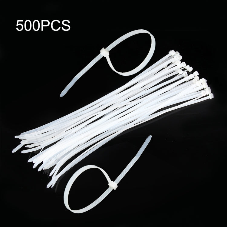 White nylon cable ties with locking head, 5mm x 250mm, 500-pack bundle