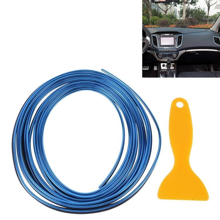 Flexible blue trim strip roll with yellow film scraper tool