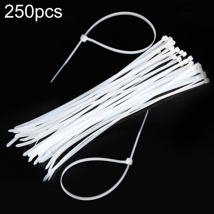 5mm x 300mm white nylon cable ties, pack of 250, bundled straps with locking heads