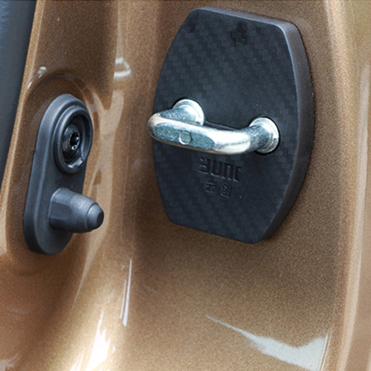 Door lock buckle cover installed on car door, dark carbon-fiber style